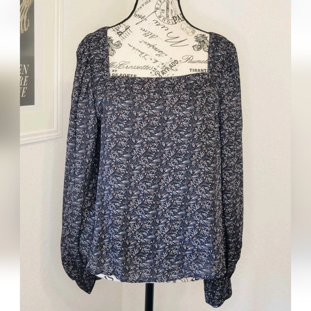 Lucca Black Floral Peasant Boho Top Large Balloon Sleeve New